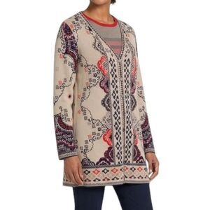 IVKO Woman Long Jacket Cardigan Morocco Pattern Size 40 US L Cotton Beige Blue